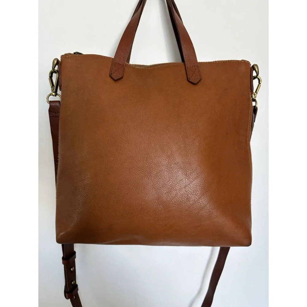 Madewell the Zip Top Transport Tote Bag Small Crossbody in Brown English Leather